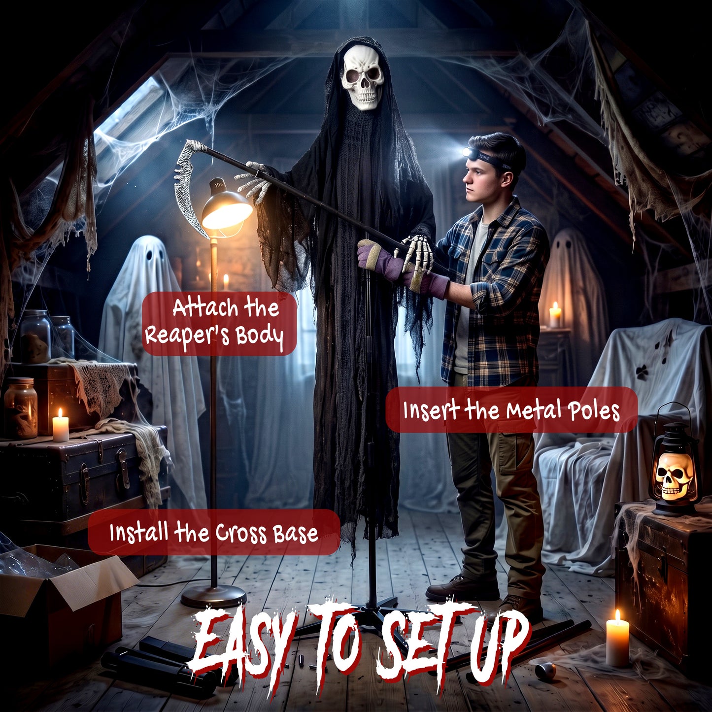 Animated Grim Reaper Halloween Decoration - 183cm