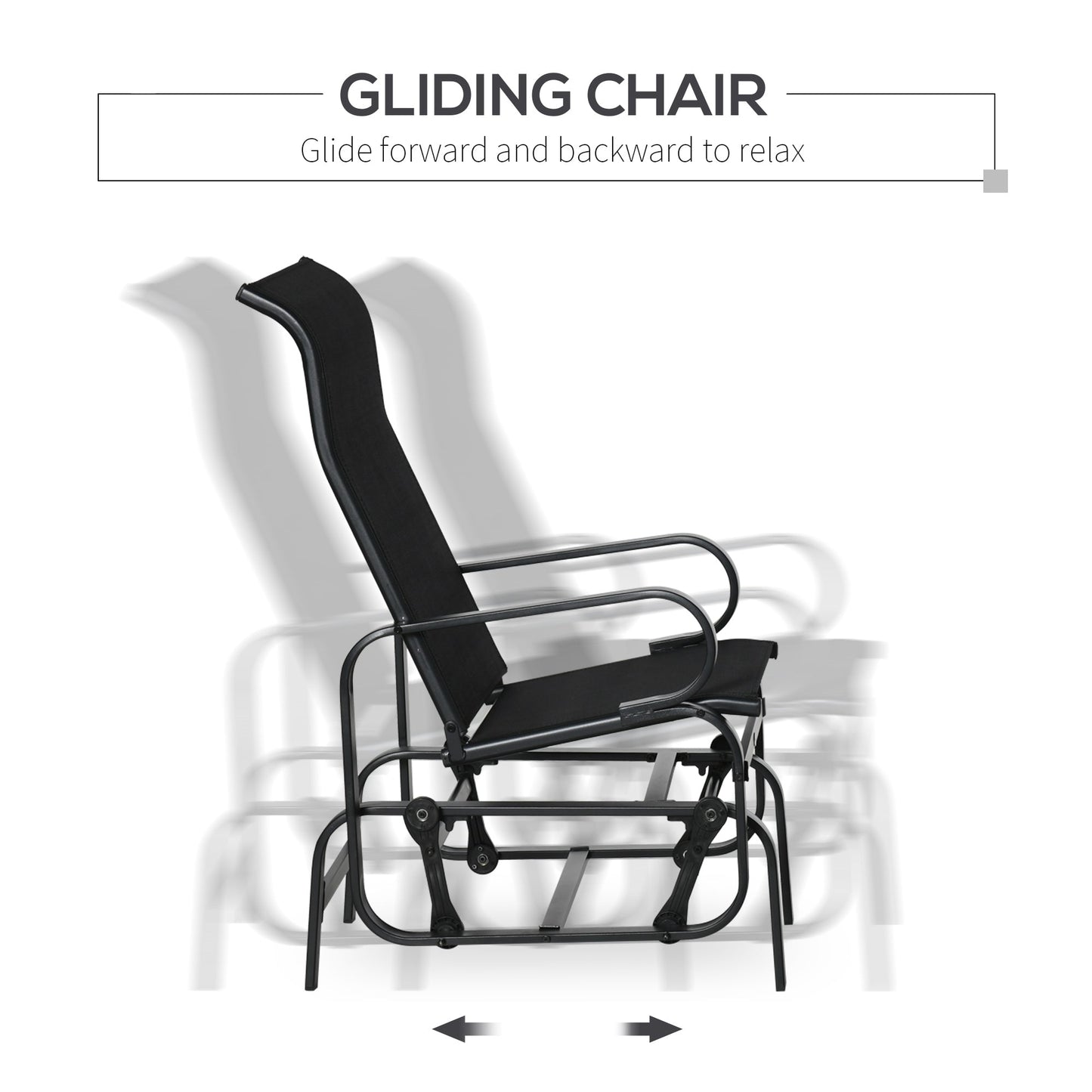 3-Piece Metal Outdoor Gliding Rocking Chair With Tea Table Patio Garden Comfortable Swing Chair Black