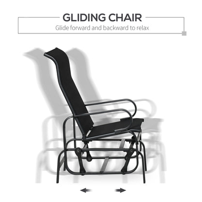 3-Piece Metal Outdoor Gliding Rocking Chair With Tea Table Patio Garden Comfortable Swing Chair Black