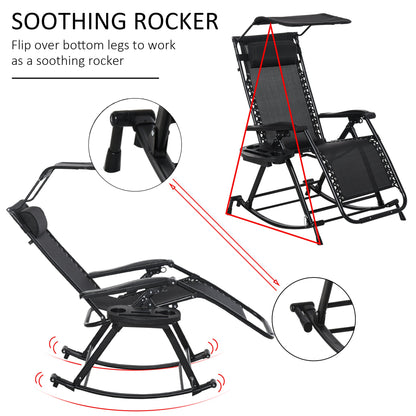 Folding Recliner Chair Outdoor Lounge Rocker Zero-Gravity Seat w/ Adjustable
