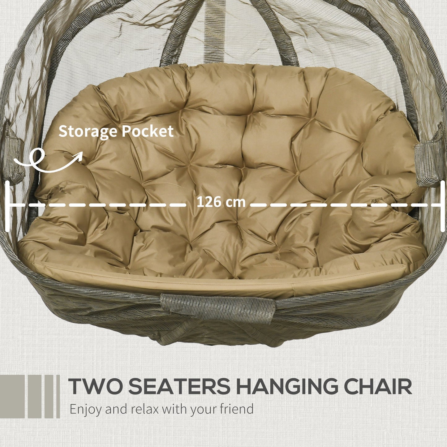 Double Hanging Egg Chair 2 Seaters Texteline Swing Hammock Chair with Stand