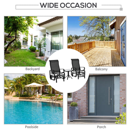 3-Piece Metal Outdoor Gliding Rocking Chair With Tea Table Patio Garden Comfortable Swing Chair Black