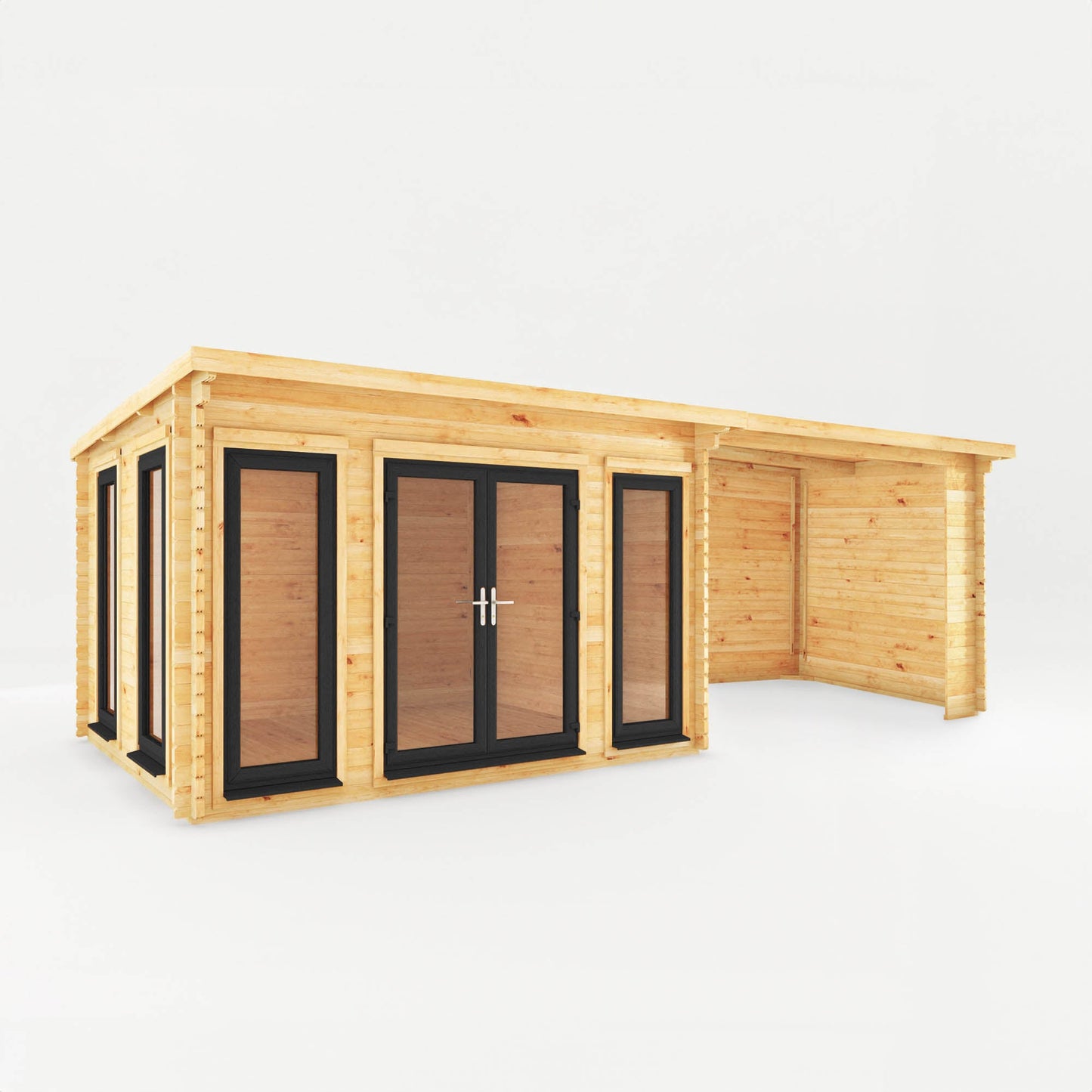 Mercia Studio 10' 11" x 22' 8" Pent Log Cabin - Premium 44mm Cladding Loglap - Grey UPVC