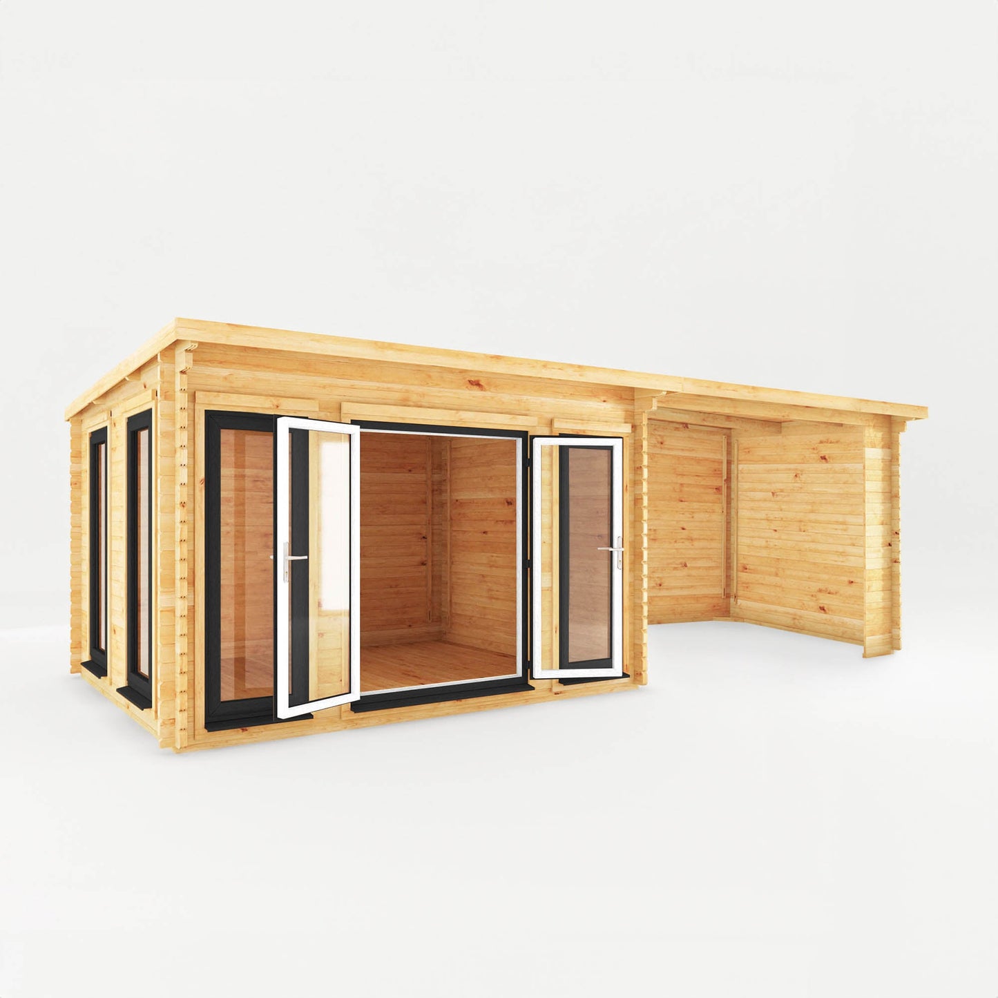 Mercia Studio 10' 11" x 22' 8" Pent Log Cabin - Premium 44mm Cladding Loglap - Grey UPVC