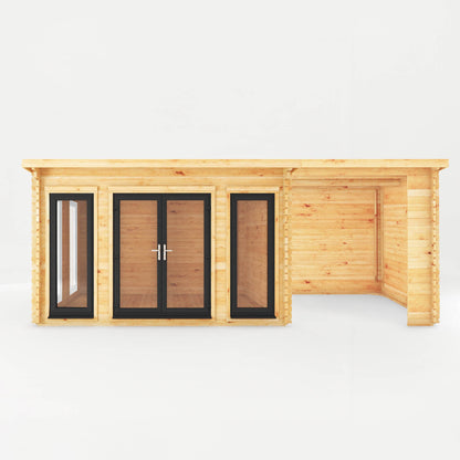 Mercia Studio 10' 11" x 22' 8" Pent Log Cabin - Premium 44mm Cladding Loglap - Grey UPVC