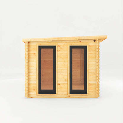Mercia Studio 10' 11" x 22' 8" Pent Log Cabin - Premium 44mm Cladding Loglap - Grey UPVC