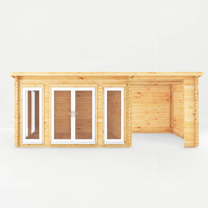 Mercia Studio 10' 11" x 22' 8" Pent Log Cabin - Premium 44mm Cladding Loglap - White UPVC