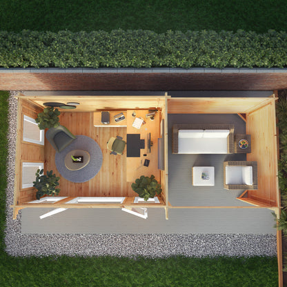 Mercia Studio 10' 11" x 22' 8" Pent Log Cabin - Premium 44mm Cladding Loglap - White UPVC