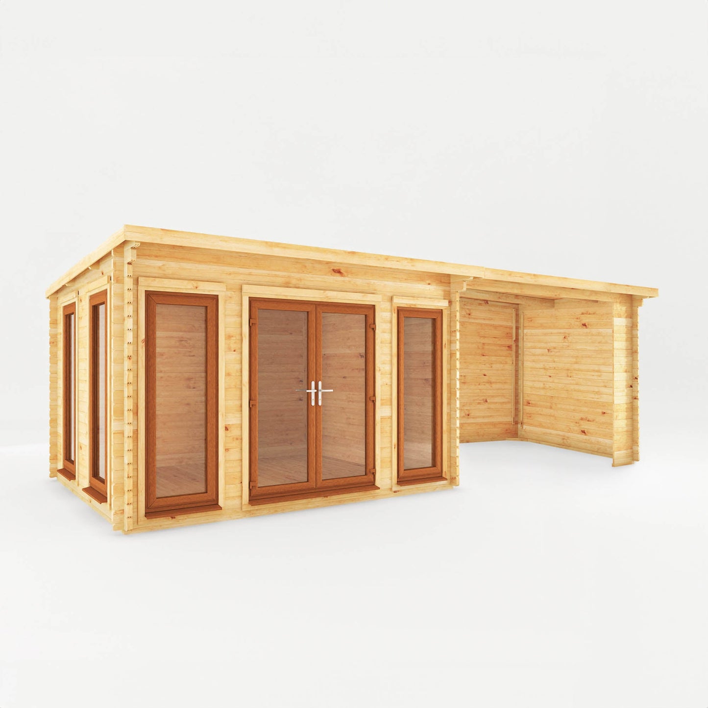 Mercia Studio 10' 11" x 22' 8" Pent Log Cabin - Premium 44mm Cladding Loglap - Brown UPVC