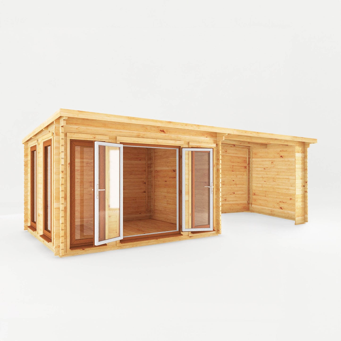 Mercia Studio 10' 11" x 22' 8" Pent Log Cabin - Premium 44mm Cladding Loglap - Brown UPVC