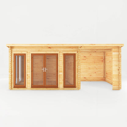 Mercia Studio 10' 11" x 22' 8" Pent Log Cabin - Premium 44mm Cladding Loglap - Brown UPVC