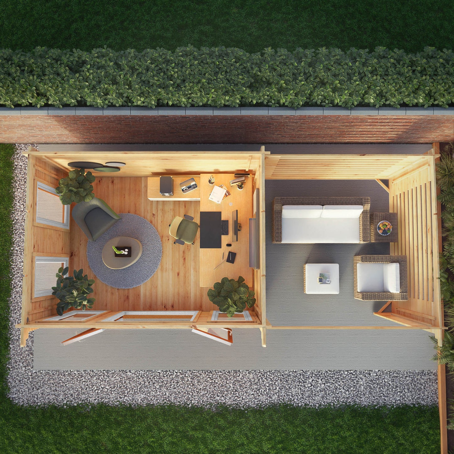 Mercia Studio 10' 11" x 22' 8" Pent Log Cabin Slatted - Premium 44mm Cladding Loglap - Brown UPVC