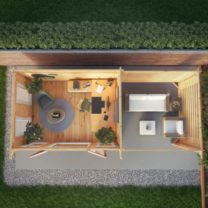 Mercia Studio 10' 11" x 22' 8" Pent Log Cabin Slatted - Premium 44mm Cladding Loglap - Brown UPVC