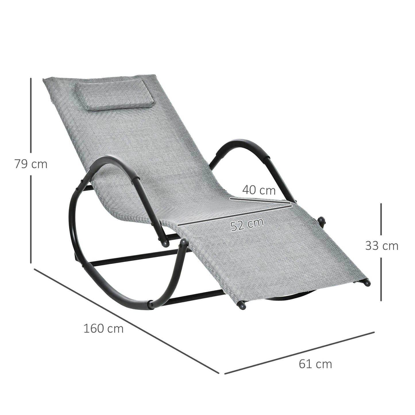 Zero Gravity Rocking Lounge Chair w/ Pillow for Indoor & Outdoor Texteline Grey