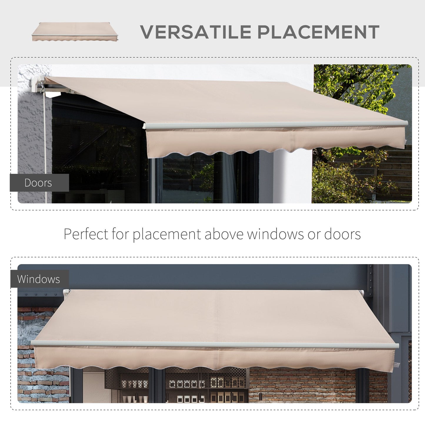 Outsunny 4X2.5M Manual Awning Window Door Sun Weather Shade With Handle Beige