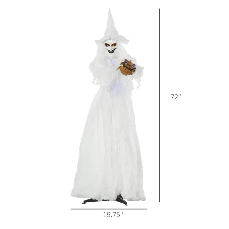72 Inch Halloween Decorations White Witch Holding Pumpkin Head