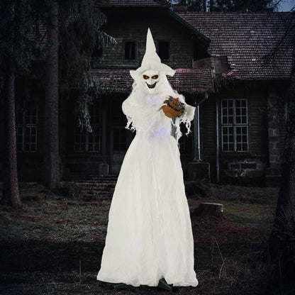 72 Inch Halloween Decorations White Witch Holding Pumpkin Head