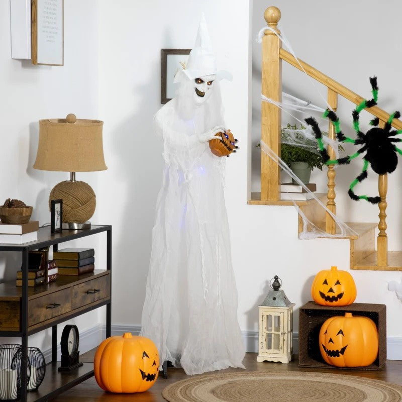 72 Inch Halloween Decorations White Witch Holding Pumpkin Head