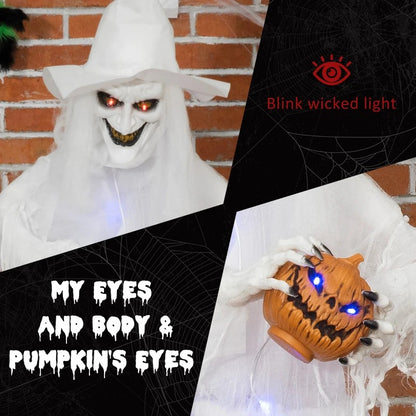 72 Inch Halloween Decorations White Witch Holding Pumpkin Head