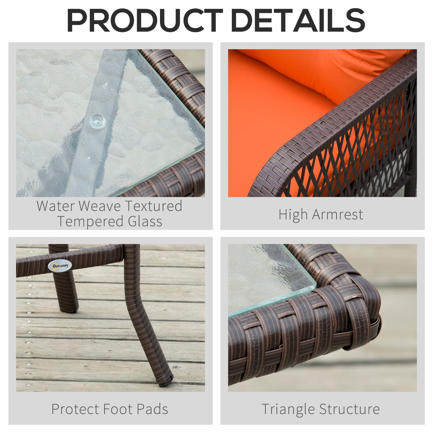 Outsunny 3 Pieces Patio PE Rattan Bistro Set