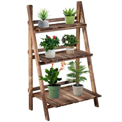 Outsunny Wooden Folding Flower Pot Stand 3 Tier Garden Planter Display Ladder Gardener Storage Shelves Rack Herb Holder (60L X 37W X 93H (cm)) Primary Image
