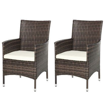 Outsunny 2-Seater Outdoor Rattan Armchair Dining Chair Garden Patio Furniture w/ Armrests Cushions Mixed Brown