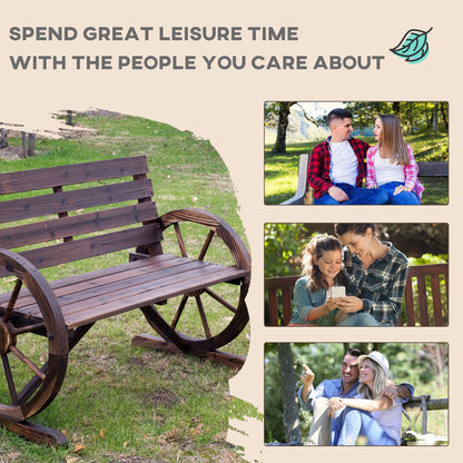 Wagon Wheel Chair Bench Armrest Rustic Loveseat Wood Outdoor Garden
