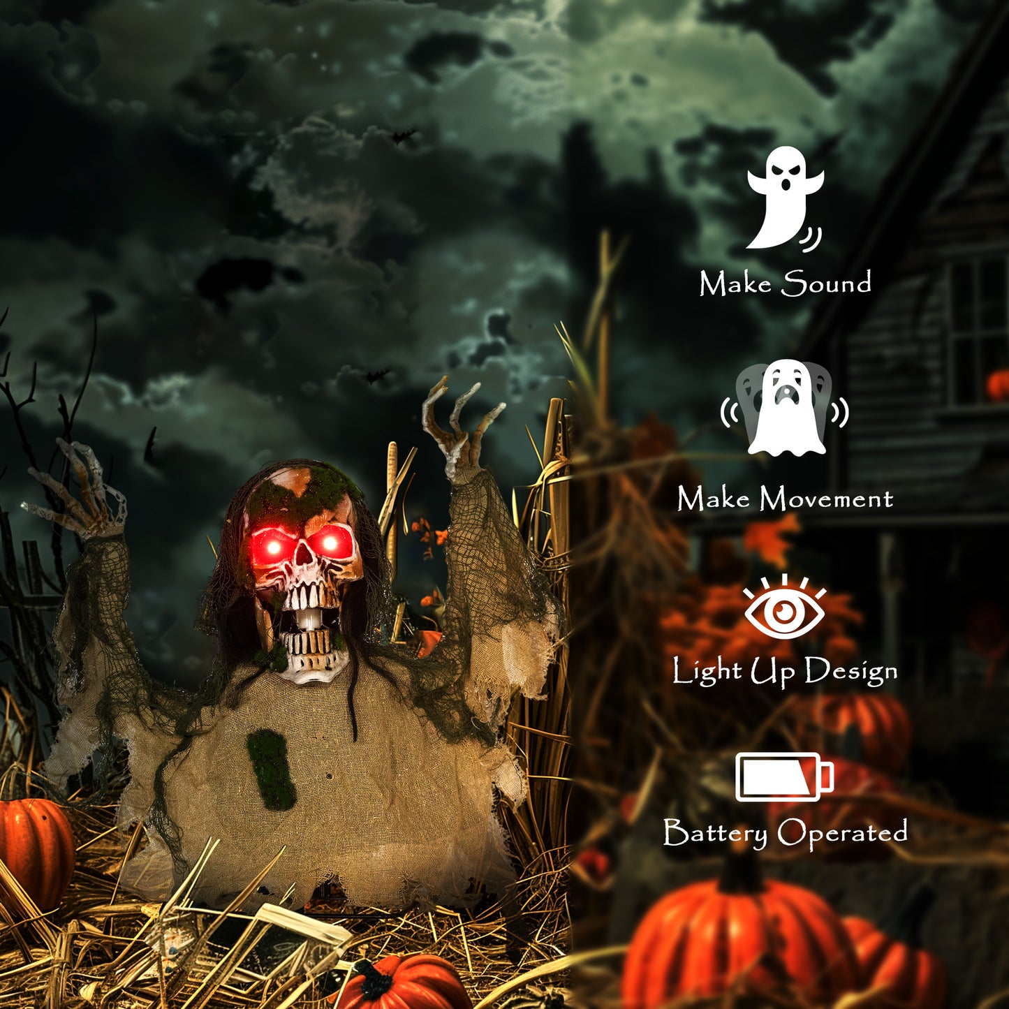 Animated Zombie Halloween Decoration - 60cm