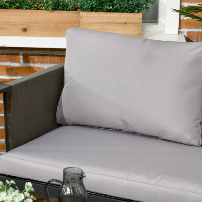 4-Piece Metal Garden Furniture Set with Tempered Glass Coffee Table