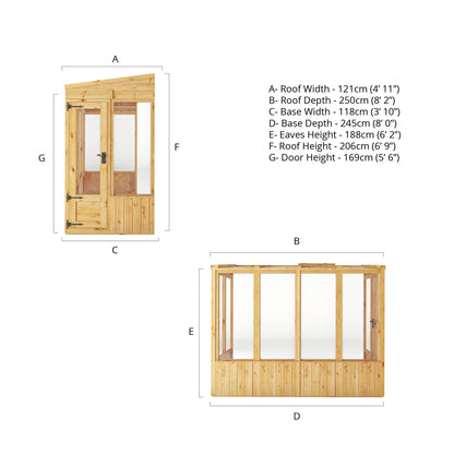 Mercia Woodsman 8' 2" x 3' 11" Pent Lean-to Greenhouse - Premium Dip Treated Shiplap- Polycarbonate Windows