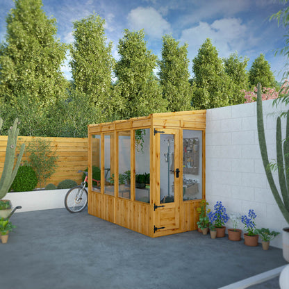 Mercia Woodsman 8' 2" x 3' 11" Pent Lean-to Greenhouse - Premium Dip Treated Shiplap- Glass Windows