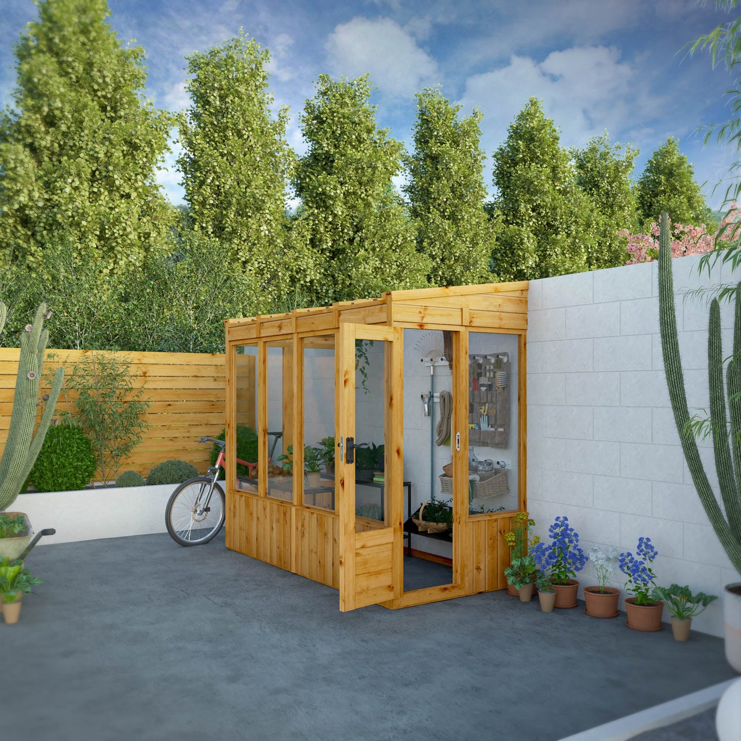 Mercia Woodsman 8' 2" x 3' 11" Pent Lean-to Greenhouse - Premium Dip Treated Shiplap- Glass Windows