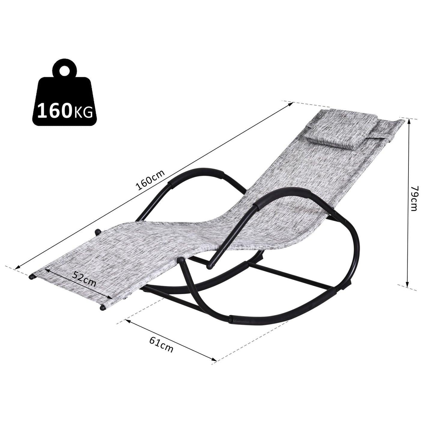 Outsunny Steel Frame Zero Gravity Rocking Lounge Chair With Pillow Grey