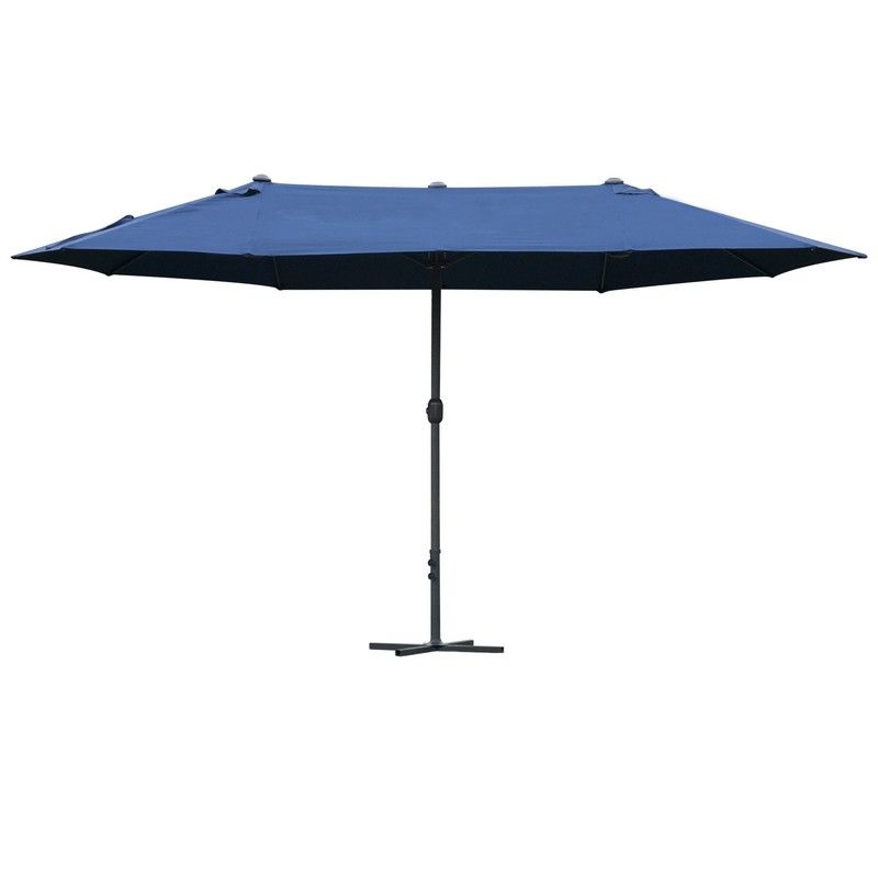 Outsunny 4.6M Sun Umbrella Canopy Double-Sided Crank Sun Shade With Cross Base Dark Blue