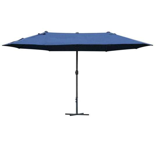 Outsunny 4.6M Sun Umbrella Canopy Double-Sided Crank Sun Shade With Cross Base Dark Blue