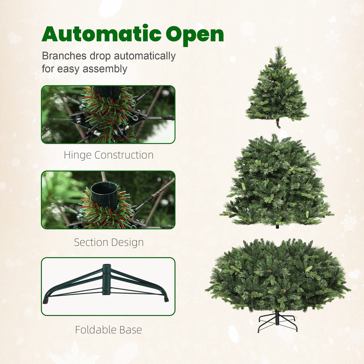 6ft Carolina Pine Christmas Tree Artificial - with LED Lights Multicoloured 2123 Tips
