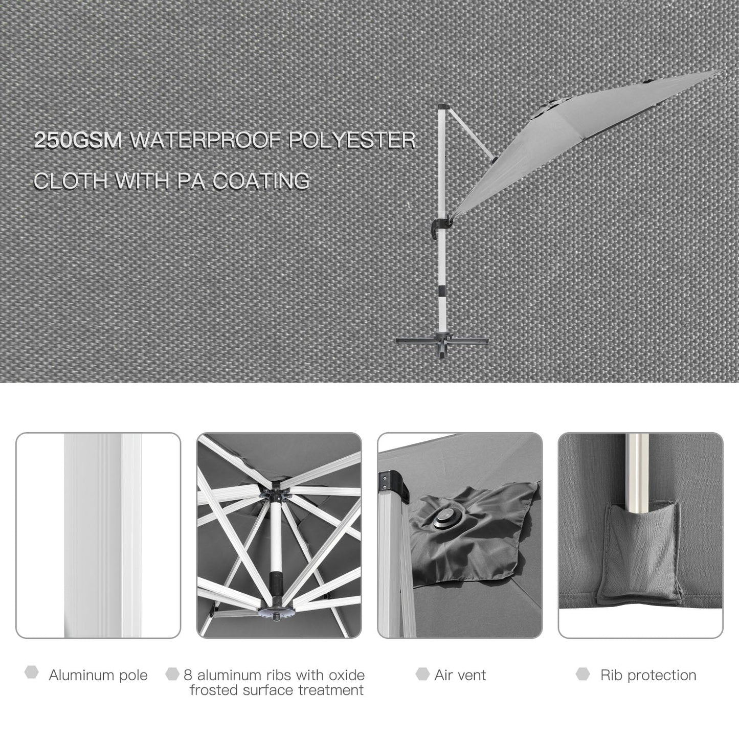 Outsunny 3m Square Cantilever Roma Parasol