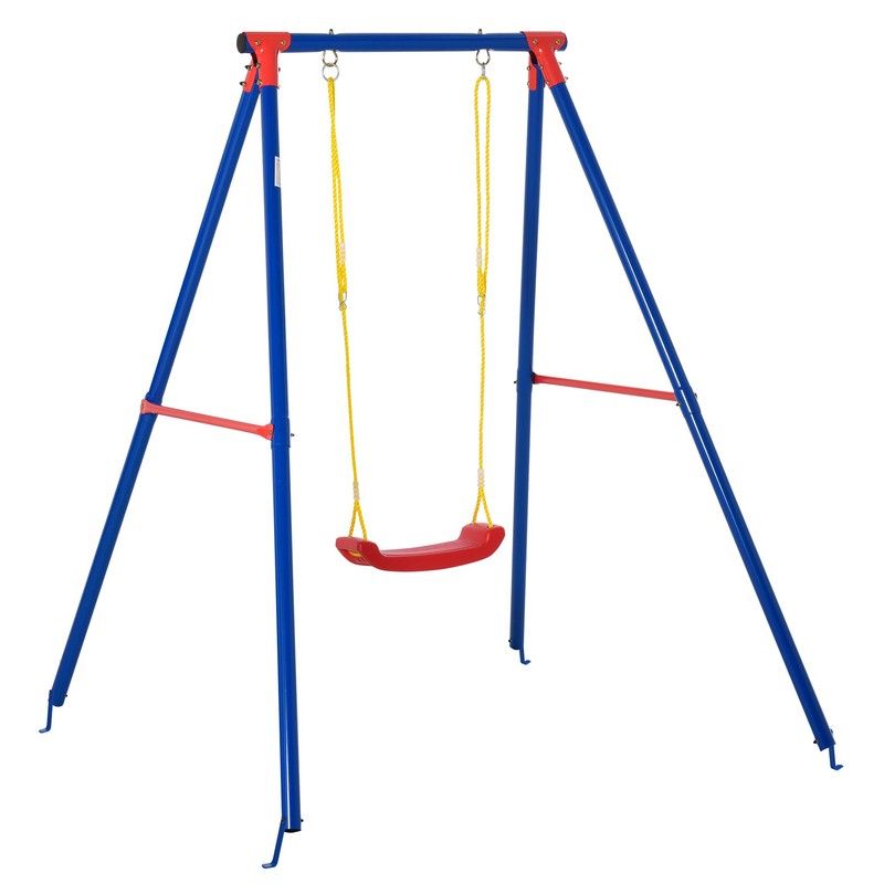 Metal Swing Set Adjustable Rope Heavy Duty Frame Stand Outdoor Playset