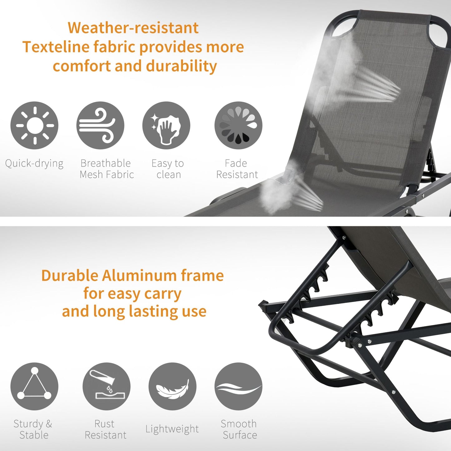 5-Position Sun Lounger Aluminium Grey by Aosom