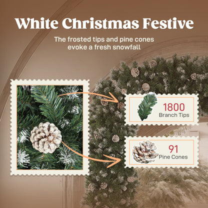 8ft Pinecone Christmas Tree Arch Artificial - White Frosted Green  1800 Tips