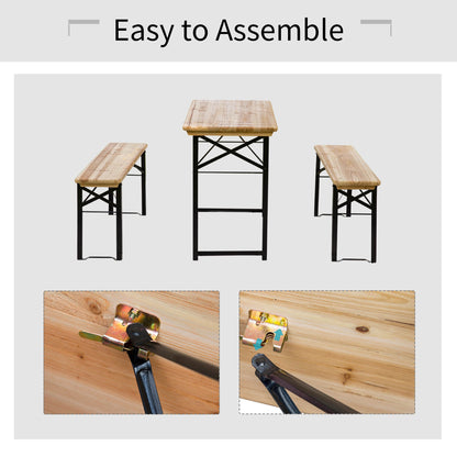 Portable Folding Camping Picnic Trestle Beer Table and Bench Set Garden BBQ Chairs Stools Wooden Wood 120cmL x 25cmW x 46cmH