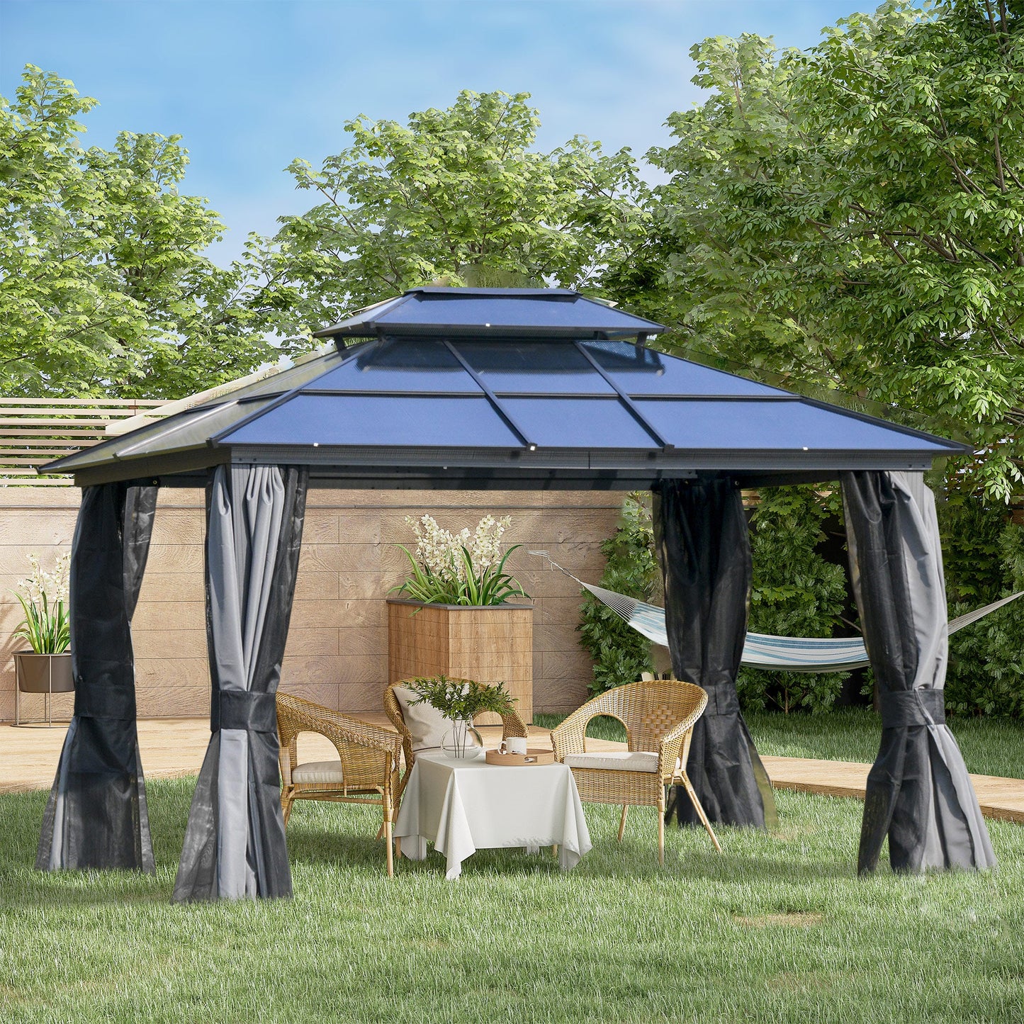 Outdoor 3.6 x 3M Gazebo Cabana w/ Steel Frame & Net Sidewalls for Privacy