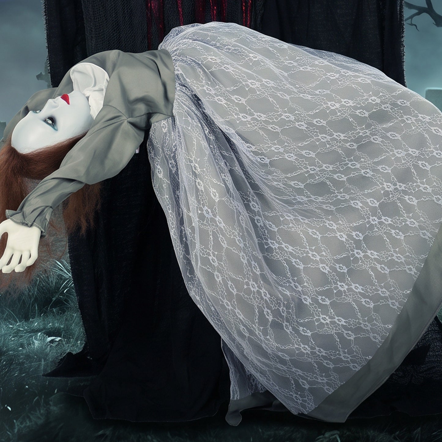 Animated Witch And Ghost Halloween Decoration - 180cm
