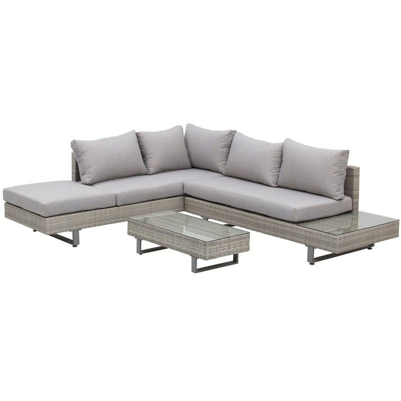 Three Piece Corner Rattan Set Glass Tables