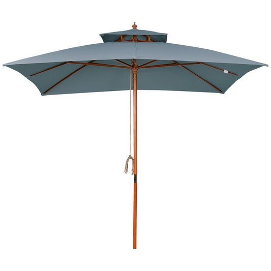 3X3M Wood Square Patio Umbrella Market Parasol Sunshade Canopy Dark Grey
