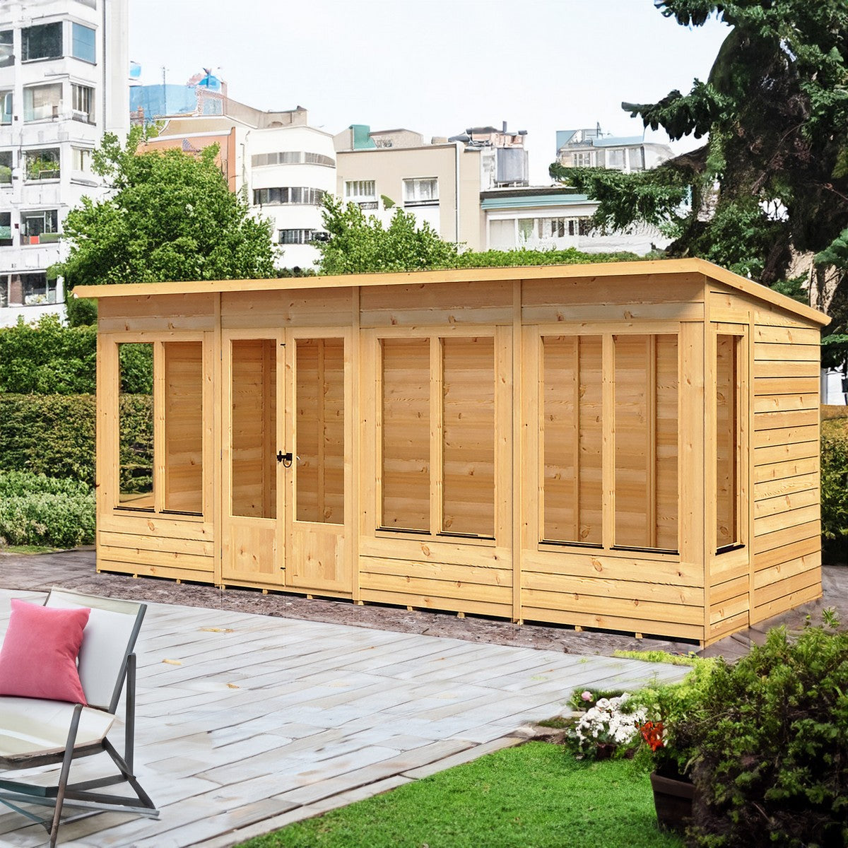 Shire Alora 7' 1" x 15' 11" Pent Summerhouse - Premium Dip Treated Overlap