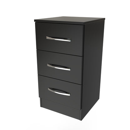 Avon Bedside Table Black 3 Drawers 70cm
