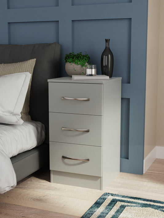 Avon Bedside Table Grey 3 Drawers 70cm