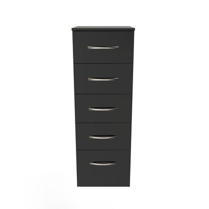 Avon Tall Slim Chest of Drawers Black 5 Drawers 108cm