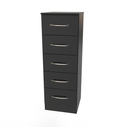 Avon Tall Slim Chest of Drawers Black 5 Drawers 108cm